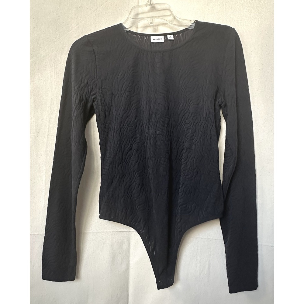 Babaton Aritzia Black Shapelace Crew L/S Steampunk Gothic Thong Cut Bodysuit M